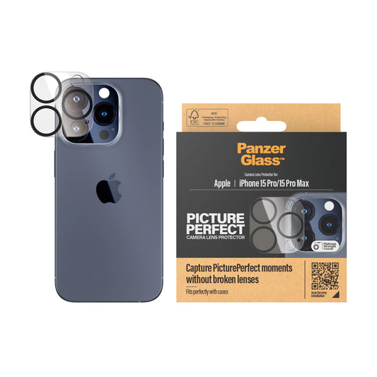 PANZERGLASS® PICTUREPERFECT CAMERA LENS PROTECTOR IPHONE 15 PRO | 15 PRO MAX | GLASSBESKYTTER