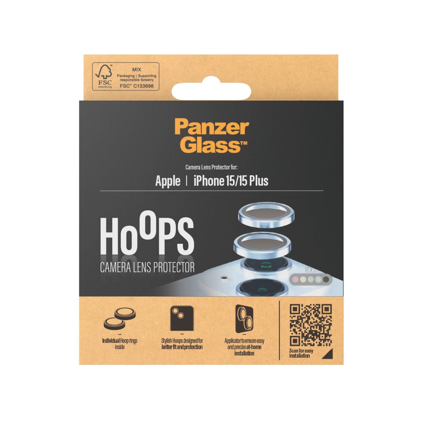 PANZERGLASS® HOOPS™ CAMERA LENS PROTECTOR IPHONE 15 | 15 PLUS | BLUE | GLASS PROTECTOR 