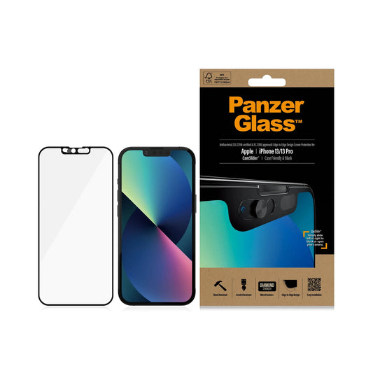 PANZERGLASS® CAMSLIDER® SCREEN PROTECTOR APPLE IPHONE 13 | 13 PRO | EDGE-TO-EDGE | GLASSBESKYTTER