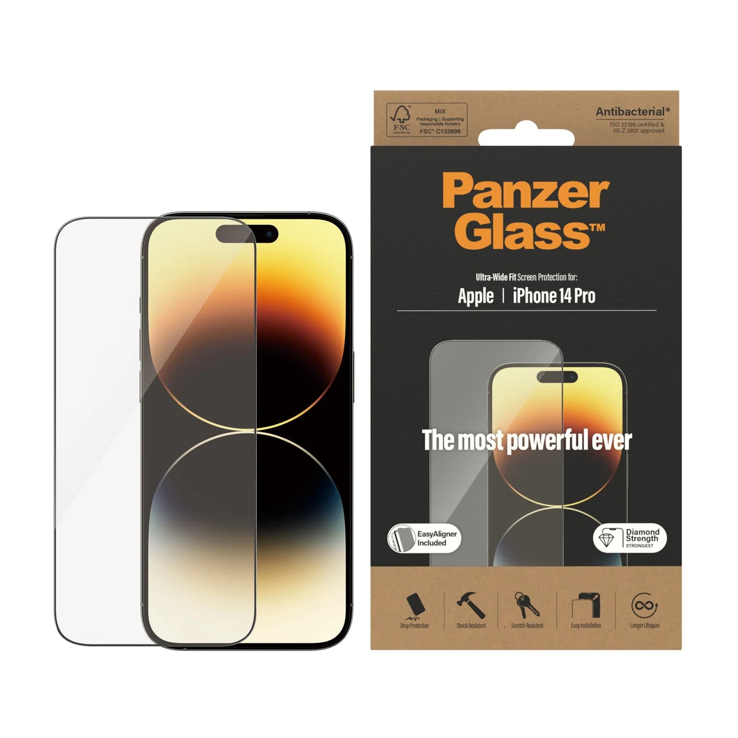 PANZERGLASS® SCREEN PROTECTOR APPLE IPHONE 14 PRO | ULTRA-WIDE FIT W. EASYALIGNER | GLASS PROTECTOR