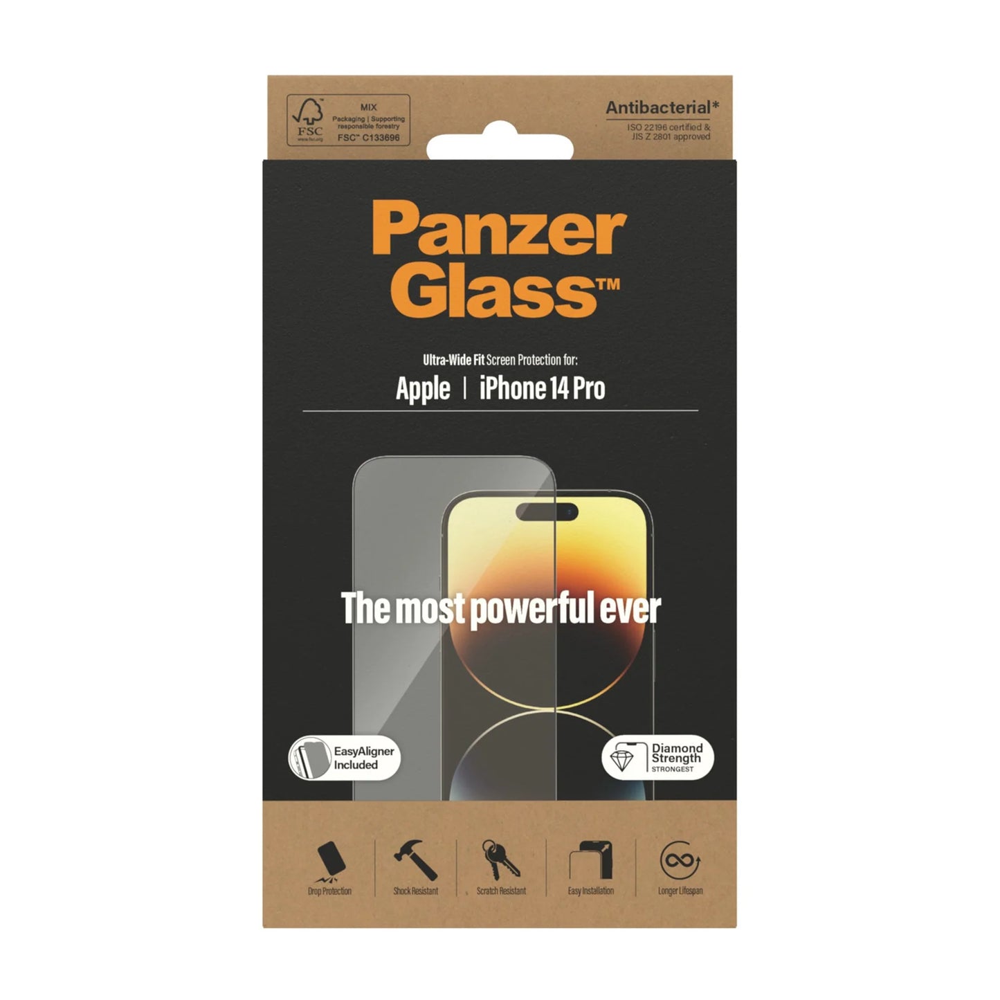 PANZERGLASS® SCREEN PROTECTOR APPLE IPHONE 14 PRO | ULTRA-WIDE FIT W. EASYALIGNER | GLASS PROTECTOR