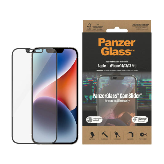 PANZERGLASS® CAMSLIDER® SCREEN PROTECTOR APPLE IPHONE 14 | 13 | 13 PRO | ULTRA-WIDE FIT W. EASYALIGNER | GLASSBESKYTTER