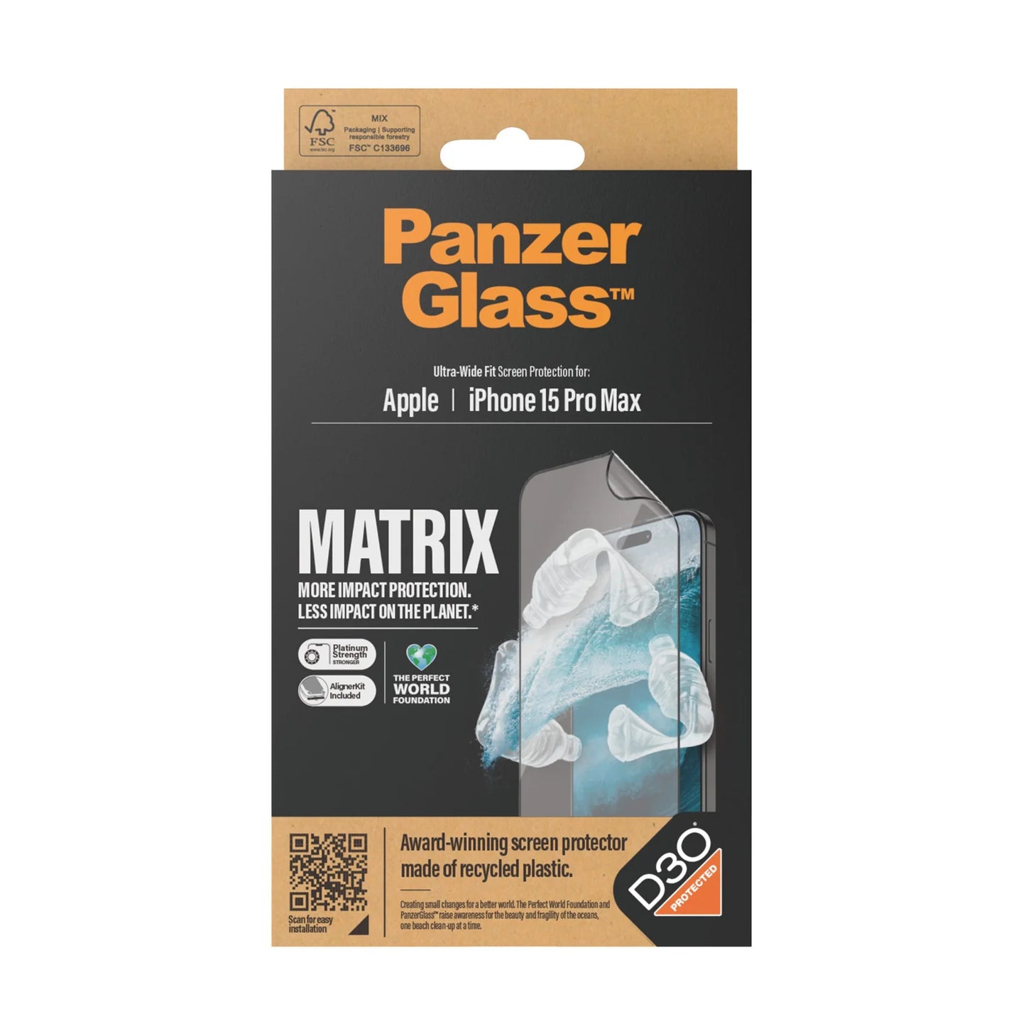 PANZERGLASS® MATRIX SCREEN PROTECTOR WITH D3O® IPHONE 15 PRO MAX | ULTRA-WIDE FIT W. ALIGNER KIT | GLASS PROTECTOR