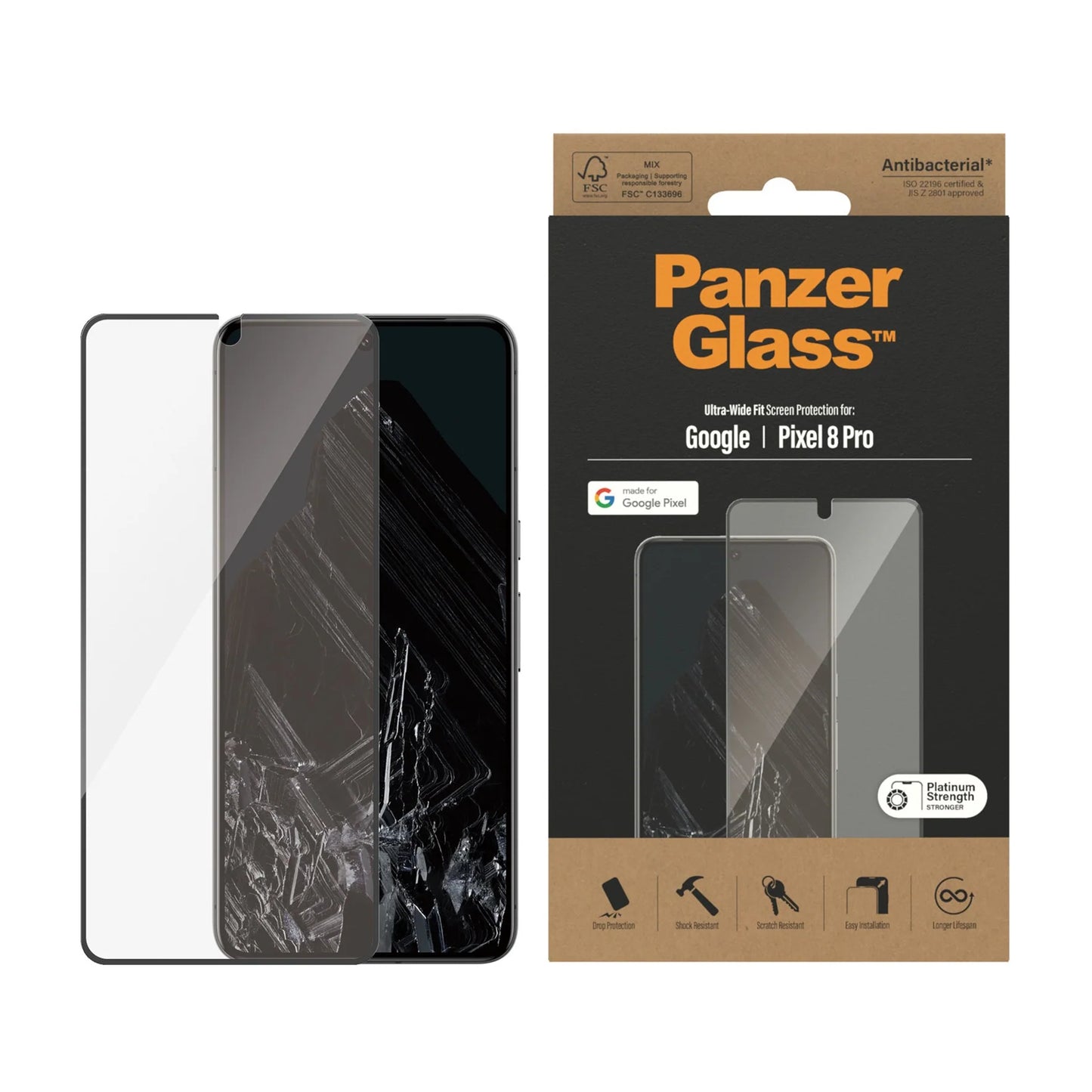 PANZERGLASS® SCREEN PROTECTOR GOOGLE PIXEL 8 PRO | ULTRA-WIDE FIT | GLASS PROTECTOR