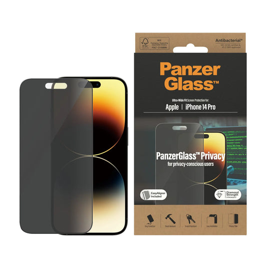 PANZERGLASS® PRIVACY SCREEN PROTECTOR APPLE IPHONE 14 PRO | ULTRA-WIDE FIT W. EASYALIGNER | GLASSBESKYTTER